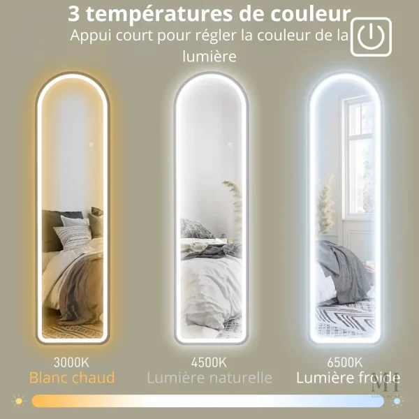 Miroir sur pied avec éclairage LED intégré