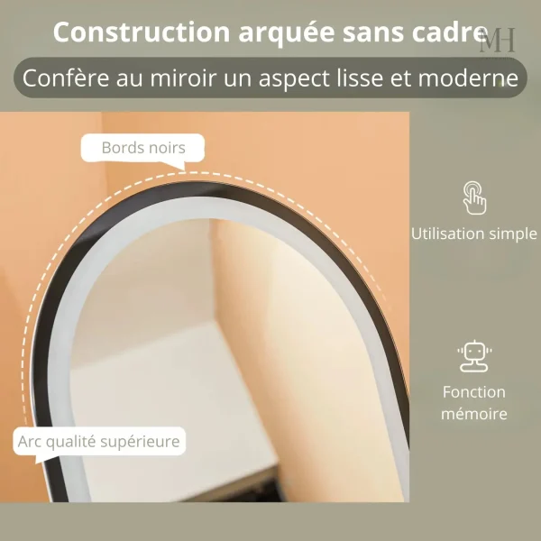 Miroir lumineux 150x40 cm pour décoration intérieure
