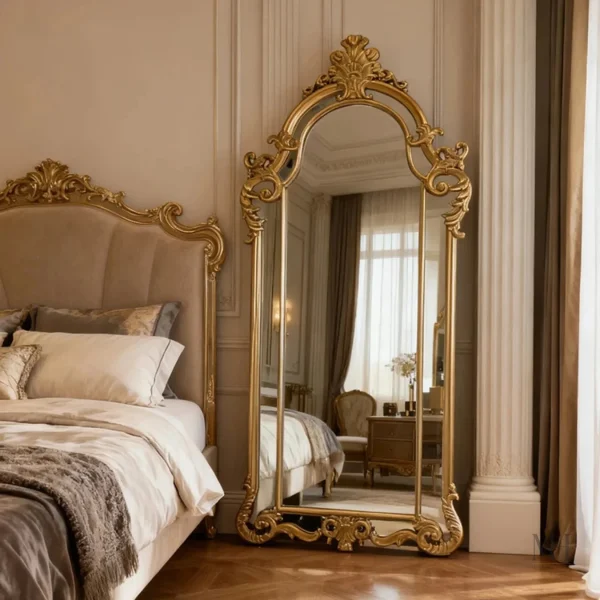 Miroir grand format avec cadre or
