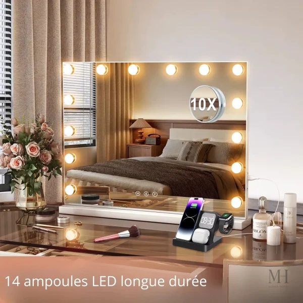 Miroir avec loupe amovible pour détails de maquillage