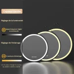 Miroir rond noir avec lumière LED pour une ambiance douce