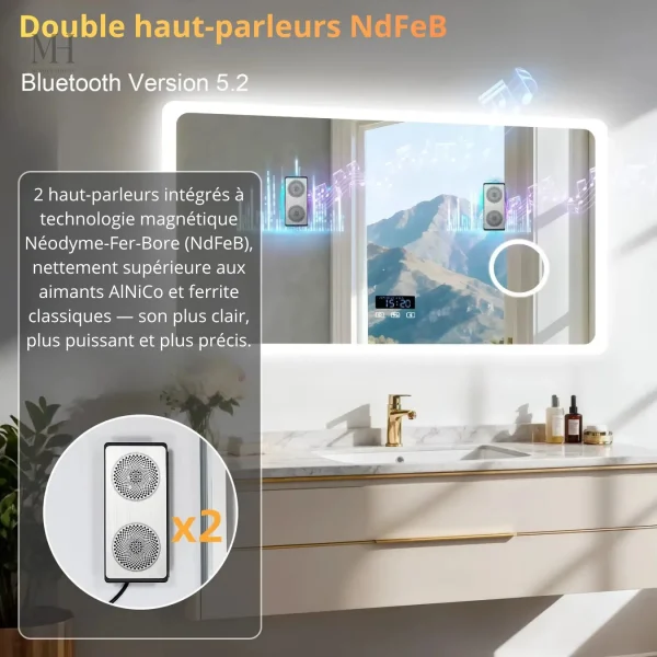 Miroir lumineux avec haut-parleurs pour ambiance sonore