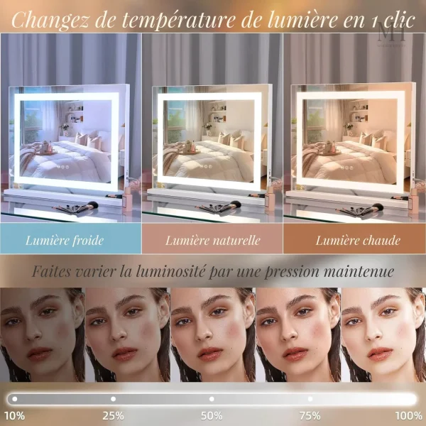 Miroir de beauté avec éclairage LED pour un rendu optimal