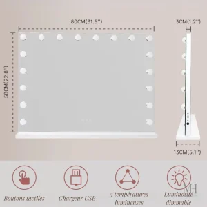 Miroir de beauté avec éclairage ajustable