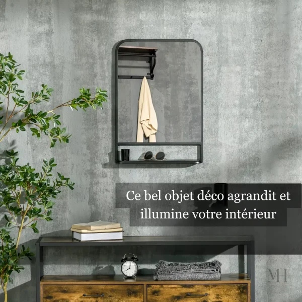 Miroir décoratif avec étagère en métal