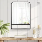 Miroir métal noir avec étagère moderne et pratique