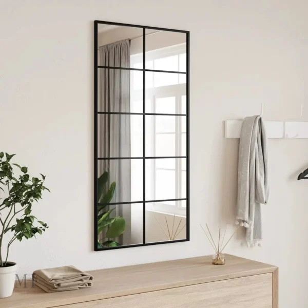 miroir-metal-noir-industriel-1 Miroir Métal Noir 100x50 cm Style Verrière Atelier
