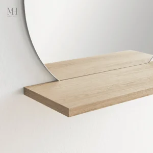 Miroir décoratif avec étagère, ambiance chaleureuse et accueillante