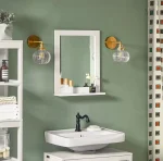 Miroir Mural Blanc avec Tablette en Bois