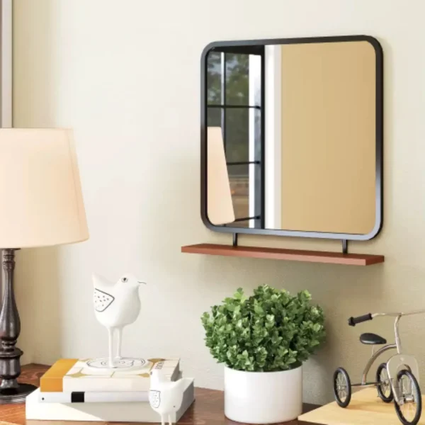 miroir-mural-bois-1 Miroir mural bois avec étagère pratique et décorative