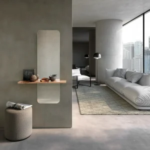 Miroir mural déco avec étagère bois 130 × 40 cm