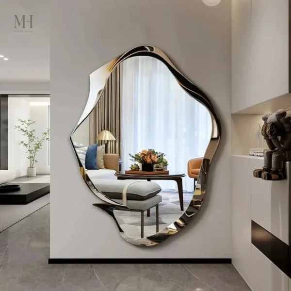 Grand miroir mural avec cadre sculptural biseauté
