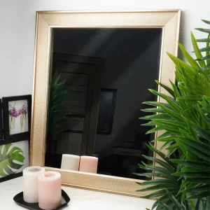 Miroir mural doré rectangulaire 49×59 cm, cadre texturé