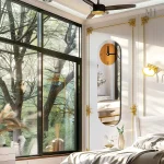Miroir mural design avec horloge en verre bicolore