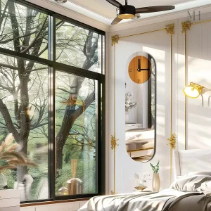 Miroir mural design avec horloge en verre bicolore