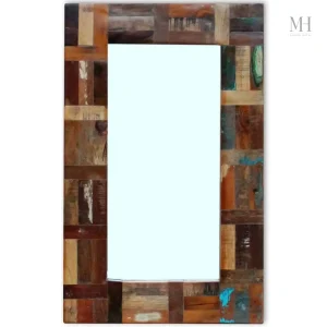 Miroir rectangulaire artisanal, finition patchwork coloré