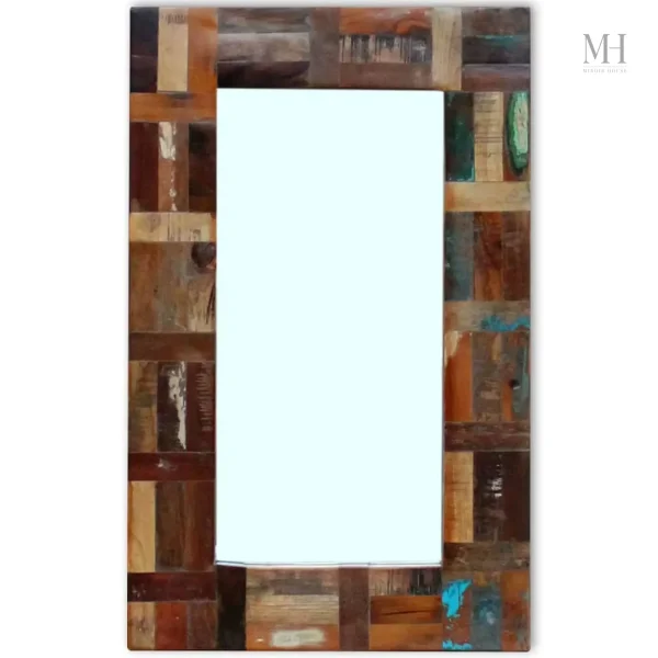 Miroir rectangulaire artisanal, finition patchwork coloré