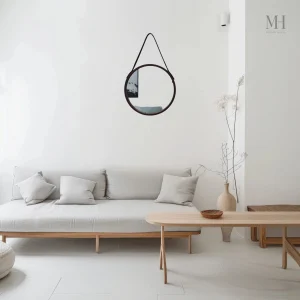 Miroir Rond Noir en Bois – Style Scandinave