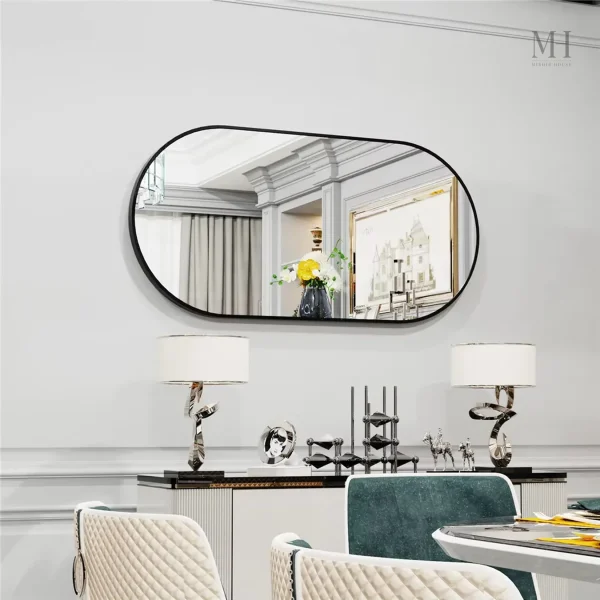 Miroir Salle de Bain Noir Ovale Design Élégant