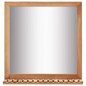 Miroir en Bois Massif avec Étagère pour Salle de Bain