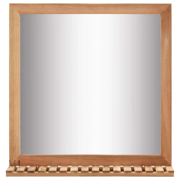 Miroir en Bois Massif avec Étagère pour Salle de Bain
