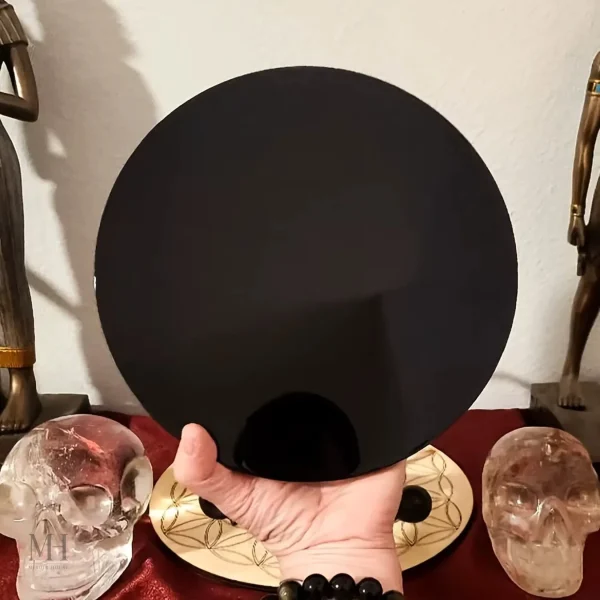 Accessoire design : Miroir 18 cm en obsidienne naturelle