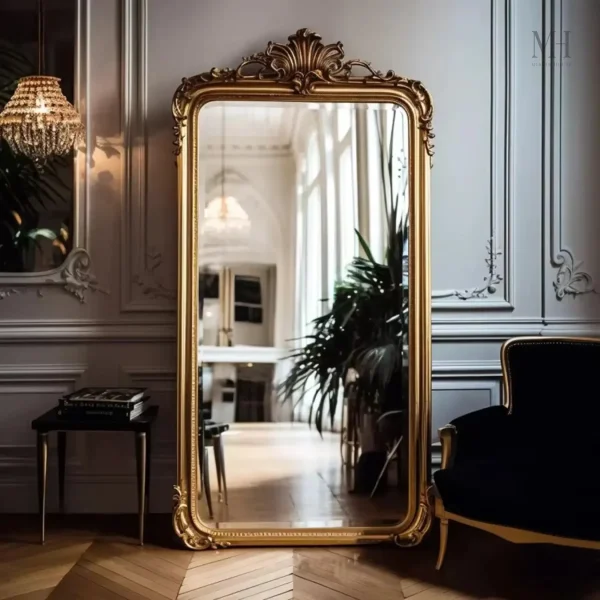 Grand miroir style français avec cadre doré