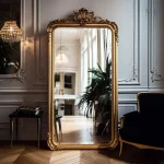 Miroir sur pied en or, design classique et raffiné