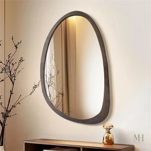 Miroir Organique avec Cadre en Noyer
