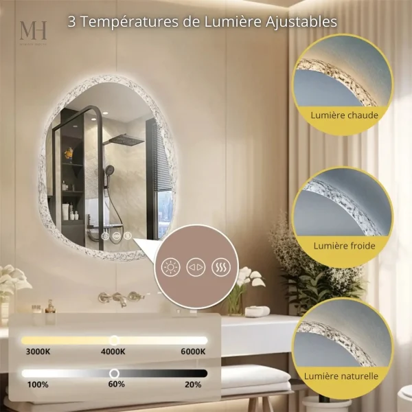 Miroir décoratif salle de bain avec éclairage intégré