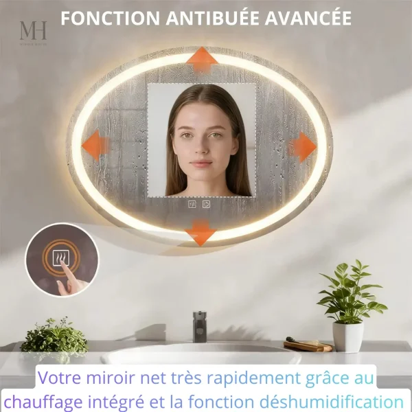 Miroir LED Oval avec fonction antibuée pour salle de bain