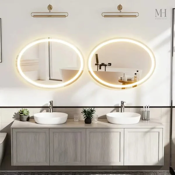 Miroir lumineux oval pour une salle de bain moderne