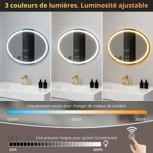 Miroir de salle de bain oval, antibuée et éclairé