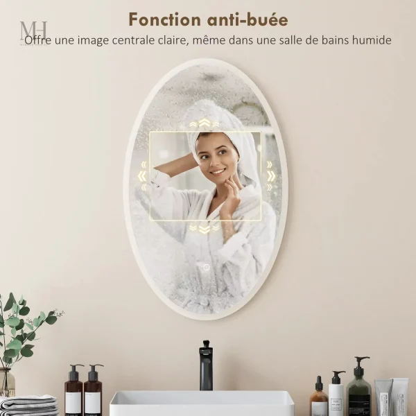 Design ovale LED pour salle de bain fonctionnelle