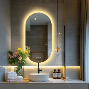 Miroir rétroéclairé pour salle de bain, design ovale moderne