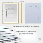 Miroir lumineux antibuée 80x60 cm au design doré