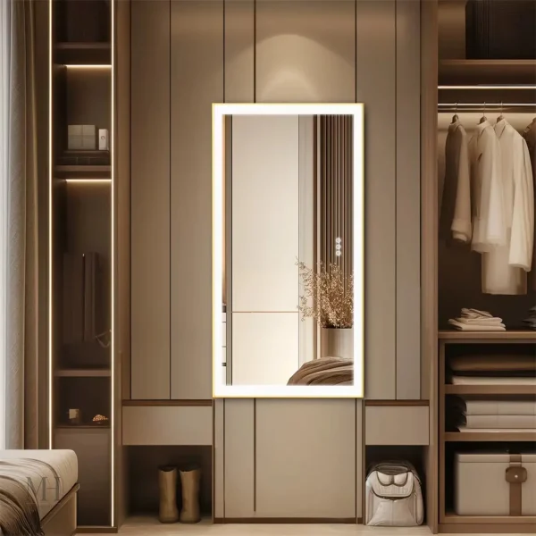 Miroir de salle de bain LED 80x60 cm avec finition dorée
