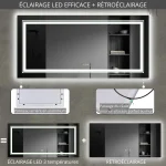 Miroir de salle de bain antibuée avec éclairage LED