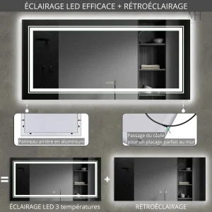 Miroir de salle de bain antibuée avec éclairage LED