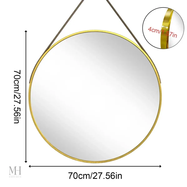 Miroir avec design minimaliste et sangle en cuir