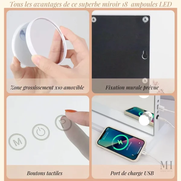 Miroir de maquillage pratique et éclairé
