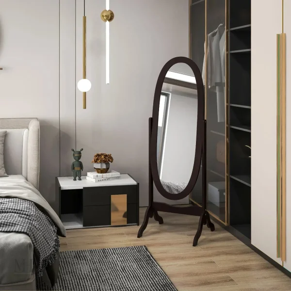 Miroir sur pied avec finition bois élégante