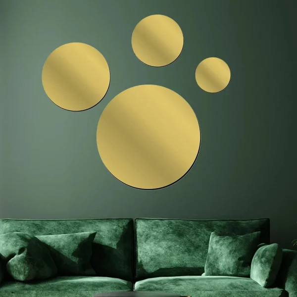 Miroir rond doré décoratif avec adhésif, 20 cm