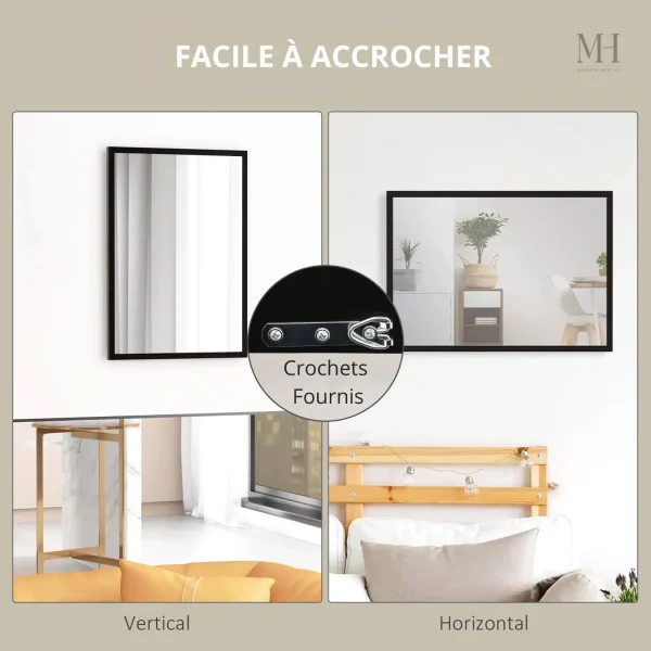 Miroir haut de gamme 70x50cm, finition noire intemporelle