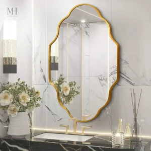Grand miroir à contours dorés, style lanterne asymétrique