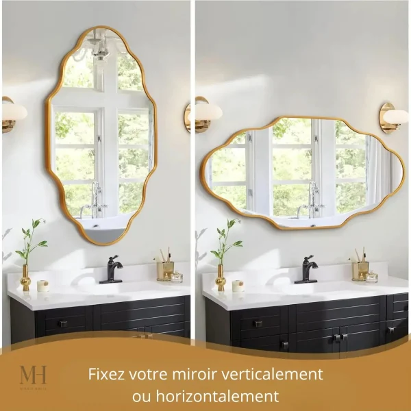 Miroir rétro en forme de lanterne, touche dorée pour style chic