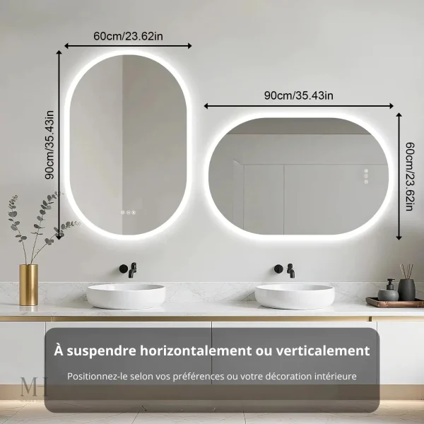 Miroir Éclairé Anti-Buée Ovale Tactile