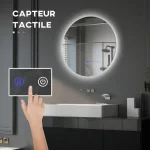Miroir LED rond pour salle de bain, 80 cm de diamètre