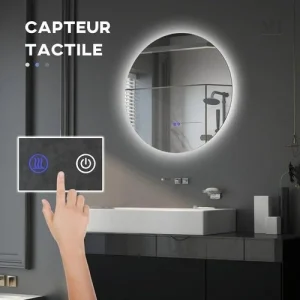 Miroir LED rond pour salle de bain, 80 cm de diamètre