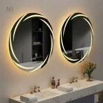 Miroir de salle de bain rond avec technologie anti-buée